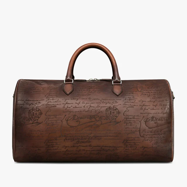 Jour Off MM Scritto Leather Travel Bag, CACAO INTENSO, hi-res 3