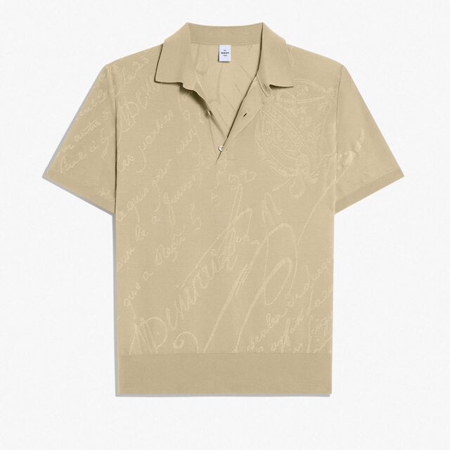 Cotton Silk Scritto Pique Polo, RIVER SAND, hi-res 1