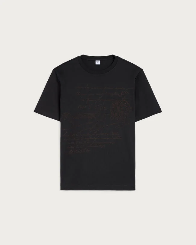 Scritto Embroidery T-shirt, Marine, hi-res