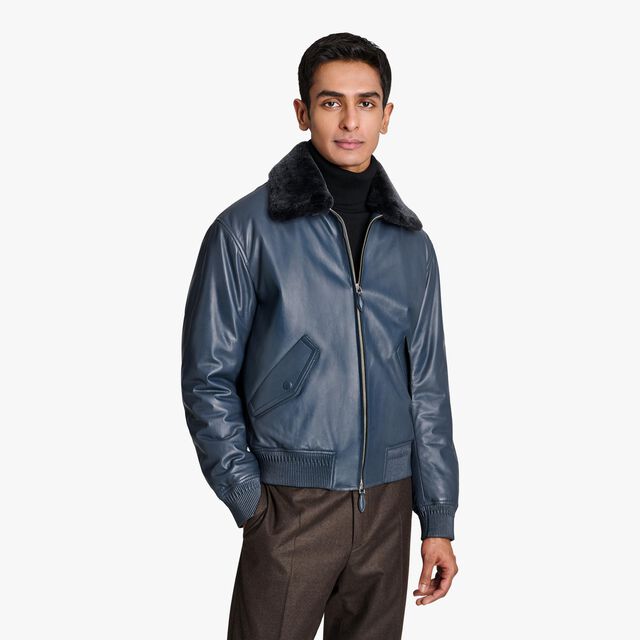 Bombers With Shearling Collar, MINERAL BLUE, hi-res 2