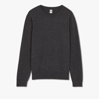 Wool Sweater With Leather Detail, DARK GREY MELANGE, hi-res