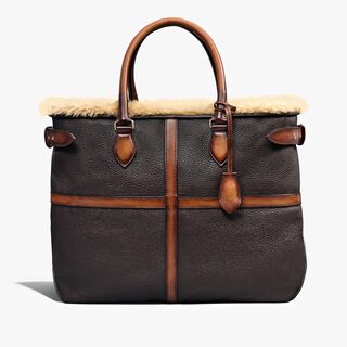 Cabas Toujours Xl En Cuir De Cerf Et Shearling, CACAO INTENSO + DARK BROWN, hi-res