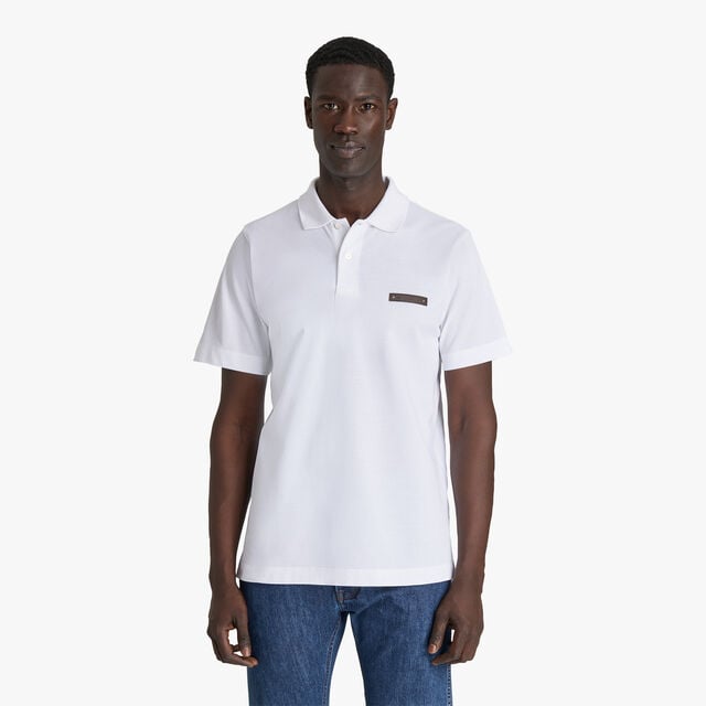 Polo Piqué Avec Détail En Cuir, COTTON WHITE, hi-res 2