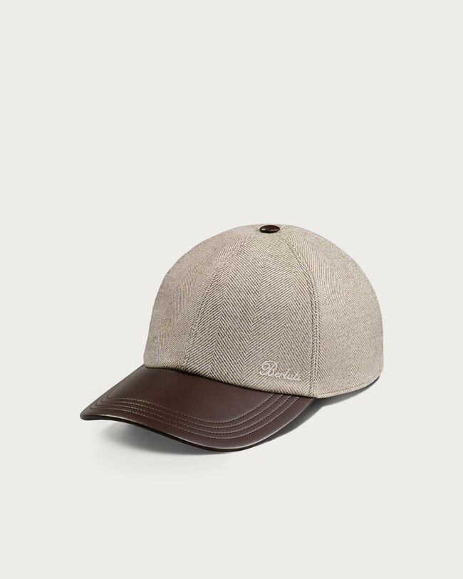 Baseball Cap with Leather Visor, Taupe Grey, hi-res