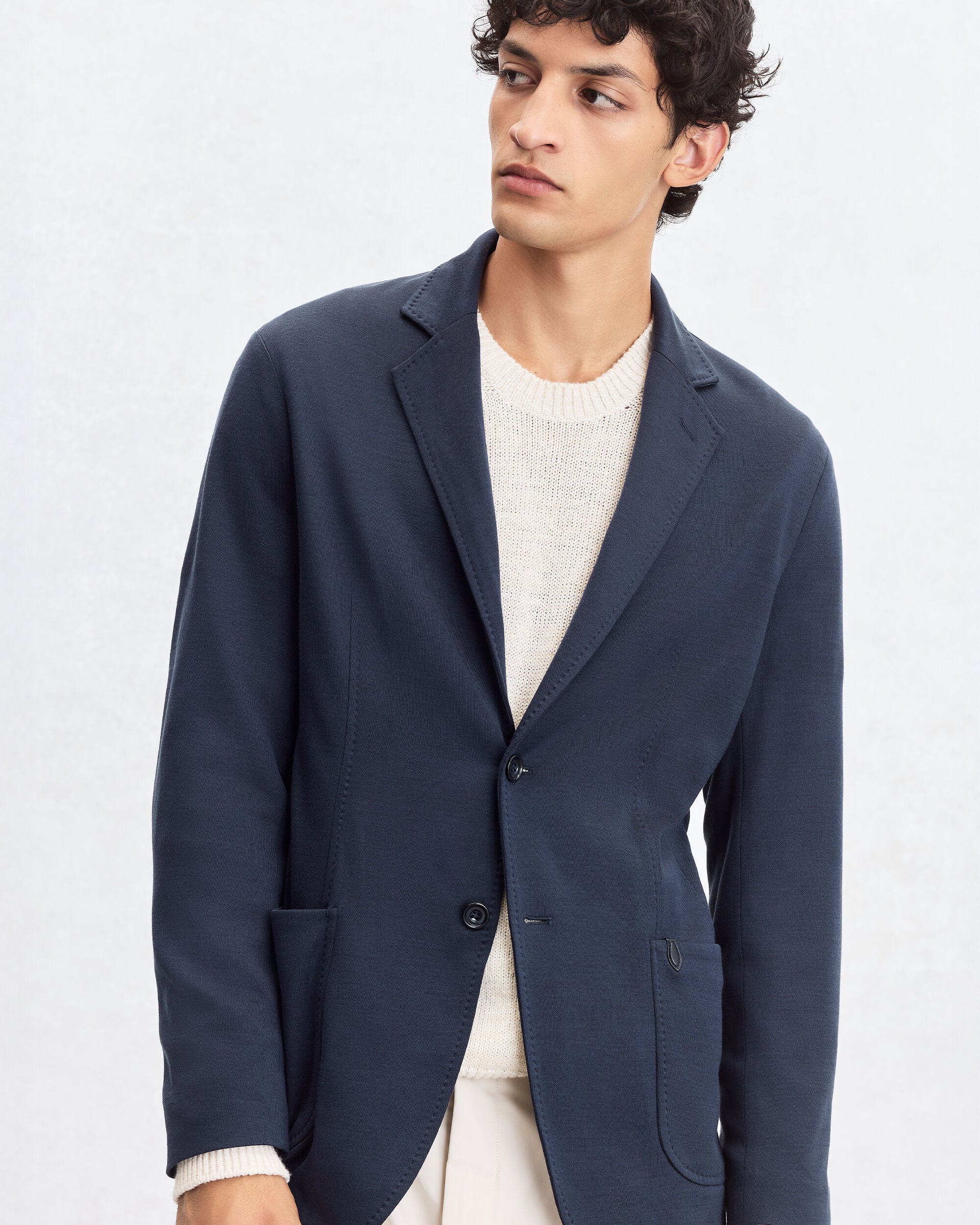 Bicolor Jersey Jacket with Leather Detail, Navy & Purple, hi-res