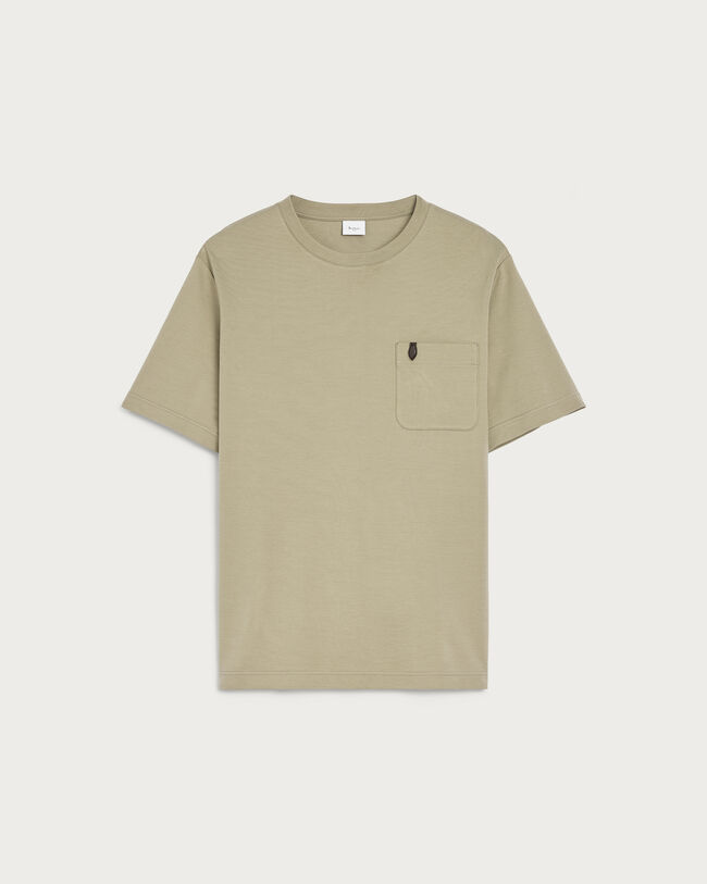 Pocket T-shirt with Leather Detail, Salvia, hi-res