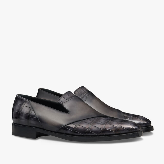 Patchwork Démesure Leather and Alligator Slipper, NERO GRIGIO, hi-res 2