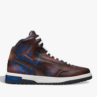 Sneaker Playoff En Cuir Scritto, MARRONE INTENSO+BLU, hi-res