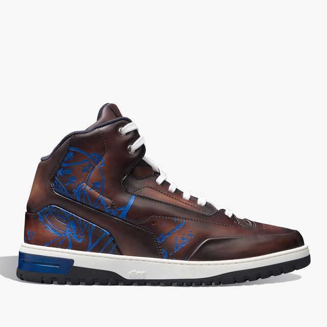 Playoff Scritto Leather Sneaker, MARRONE INTENSO+BLU, hi-res 1