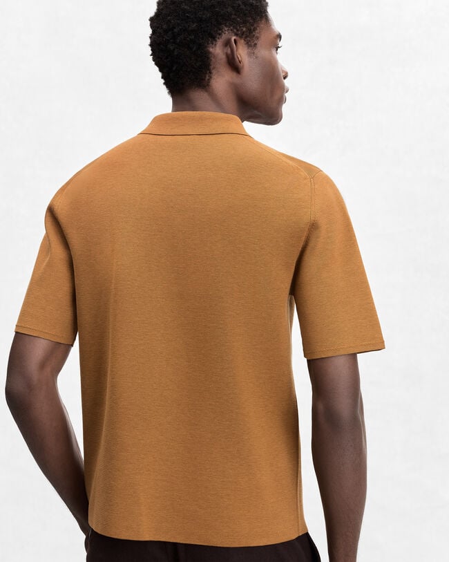 Polo avec Tirette de zip en Cuir, Tobacco, hi-res
