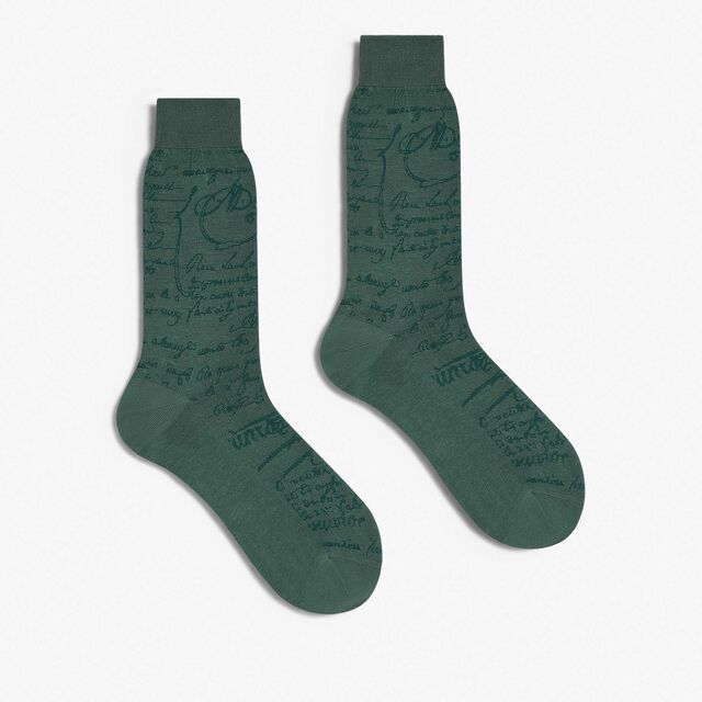 Chaussettes Scritto en Coton, PETROL GREEN., hi-res 2