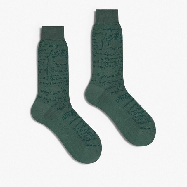 Cotton Scritto Socks, PETROL GREEN., hi-res 2
