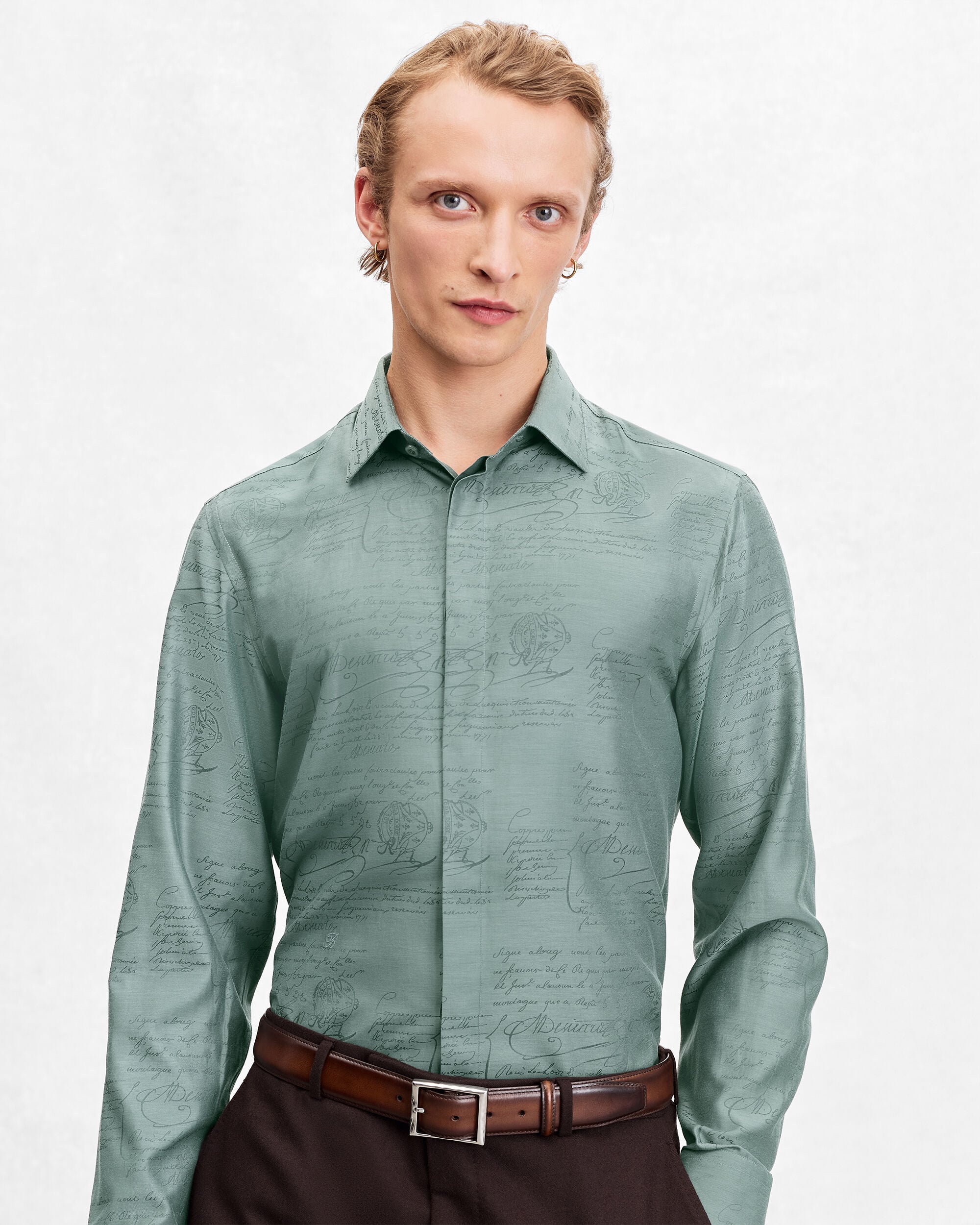 Andy Scritto Pattern Shirt, Slate Green, hi-res