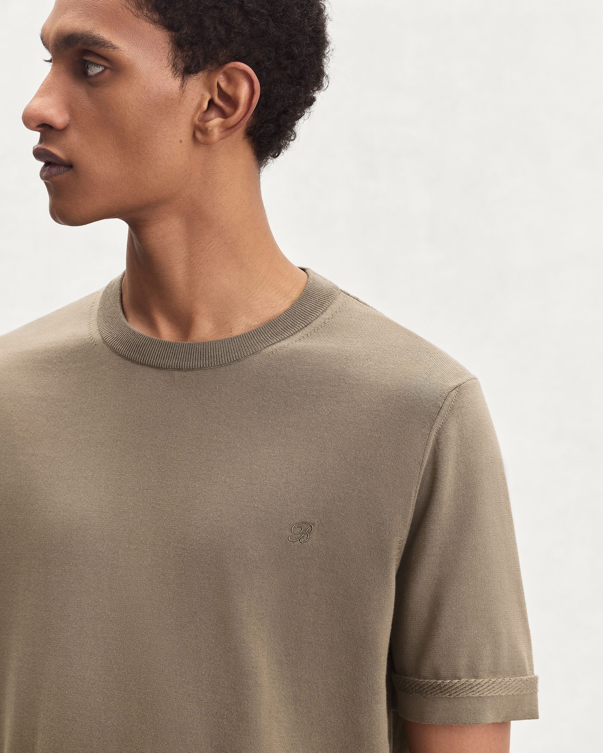 B-Thabor Embroidery Short-Sleeves Crewneck, Sepia, hi-res