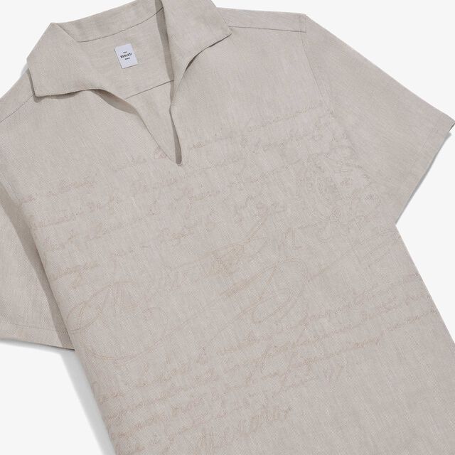 Linen Scritto Short Sleeved Vareuse, SHADES OF BEIGE , hi-res 7