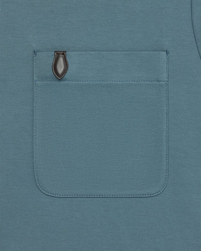 Pocket T-shirt with Leather Detail, Stone Blue, hi-res