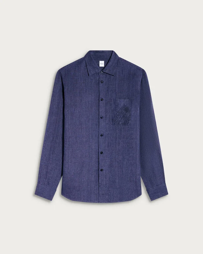 Shirt with Scritto Pocket, Indigo, hi-res