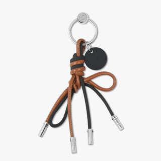 Cotton And Leather Berluti Knot Key Ring, BLACK + BROWN, hi-res