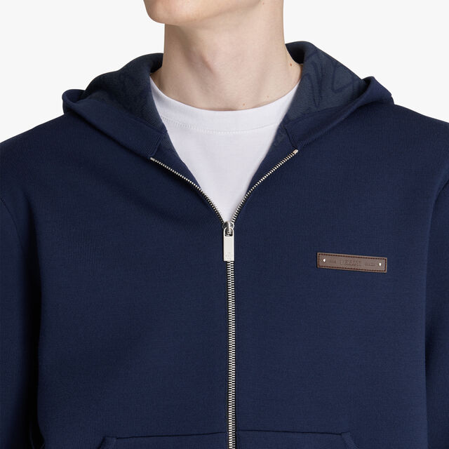 Double Face Hoodie With Scritto Inside And Leather Detail, WARM BLUE, hi-res 5