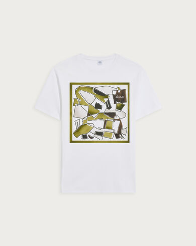 シュー カレッジ パターン Tシャツ, Optical White & Shoe Pattern Gre, hi-res