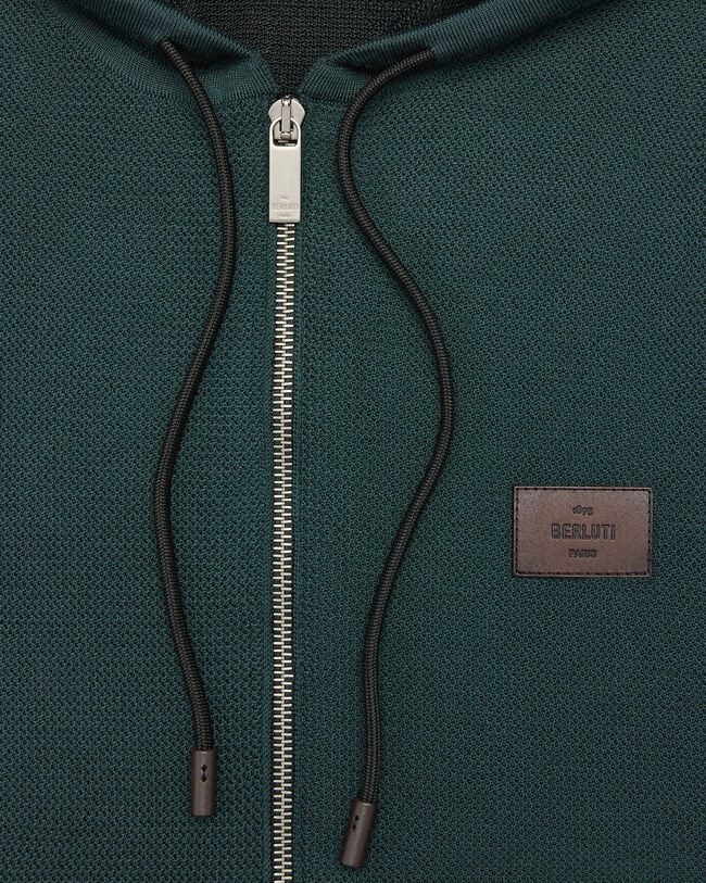 Pull Zipp&eacute; Shadow avec D&eacute;tail en Cuir, Fir Green, hi-res