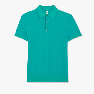 Cotton and Silk Scritto Pique Polo, AQUA GREEN, hi-res
