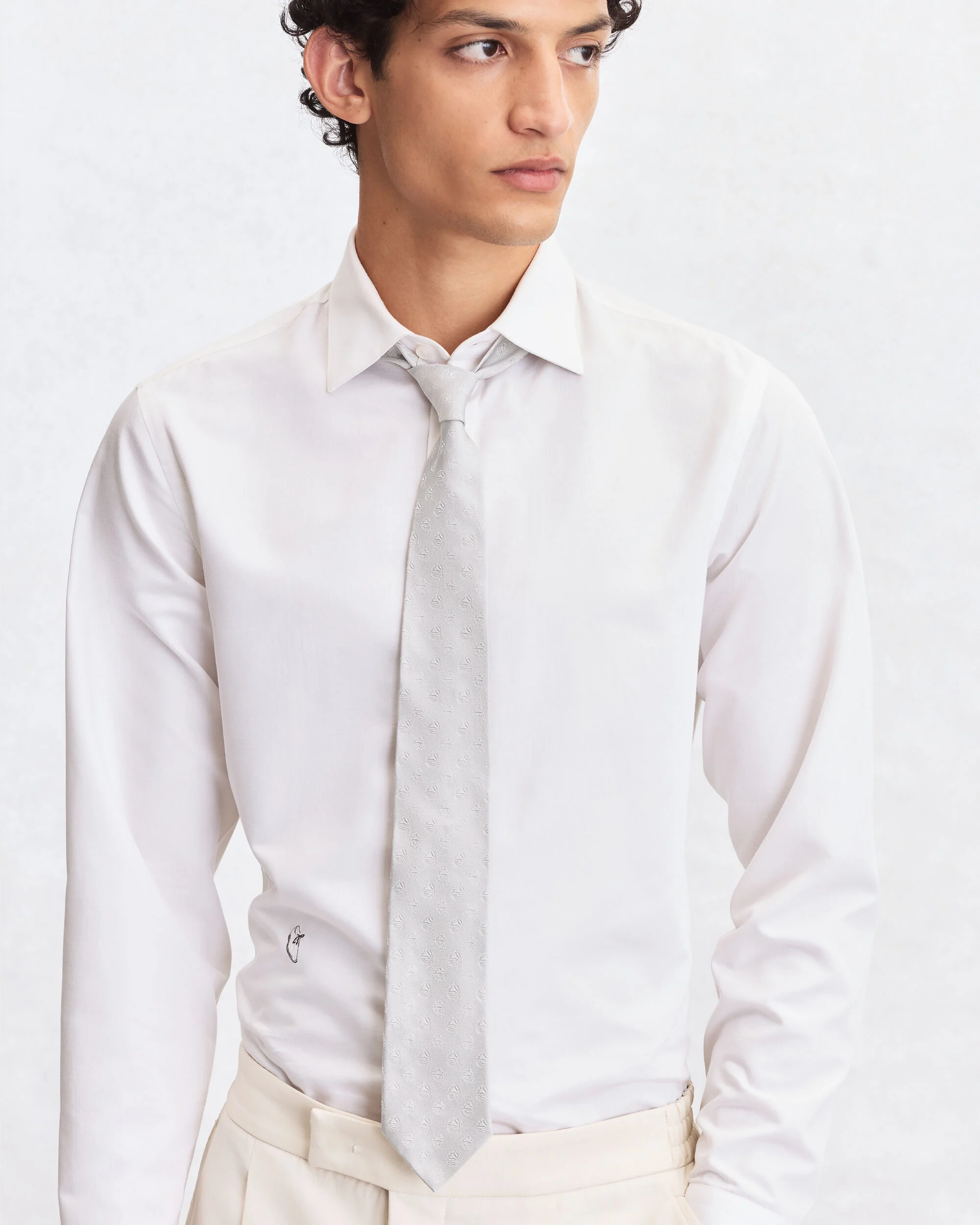 Polka Crest Tie, Silver, hi-res