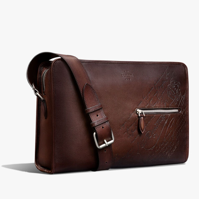 Journalier XL Scritto Leather Messenger, SOFT BROWN, hi-res 2