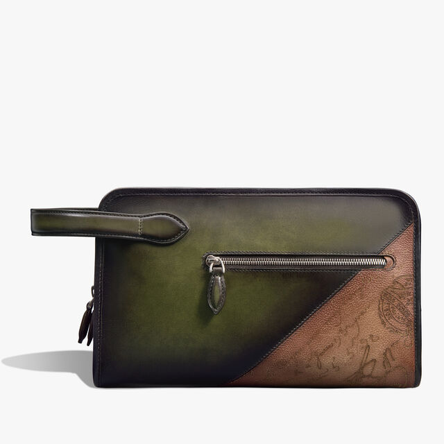 Morning Scritto Leather Toiletry Pouch, NERO CAVIAR + SAVANA, hi-res 1