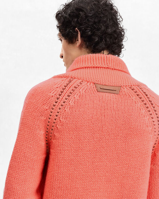 Leather Braiding Cardigan, Coral, hi-res