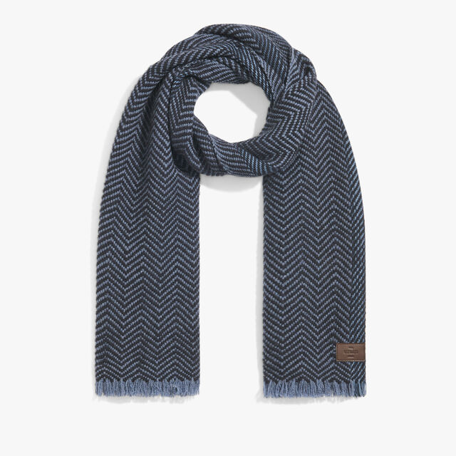 Cashmere Scarf with Braided Leather, BLUE CHARCOAL, hi-res 1