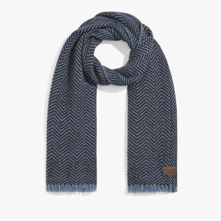 Cashmere Scarf with Braided Leather, BLUE CHARCOAL, hi-res