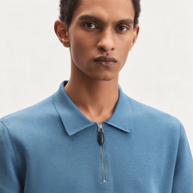 Cotton Silk Zipped Polo, LIGHT NILE BLUE, hi-res 2