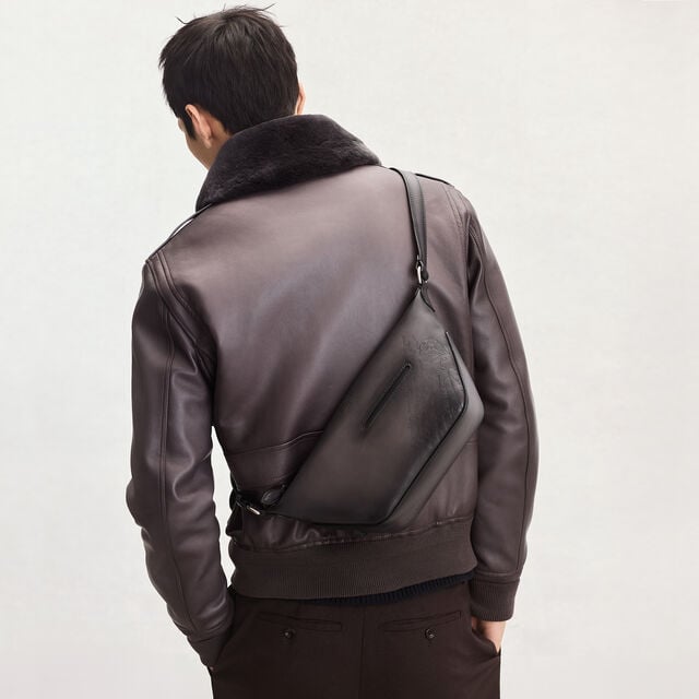 Toujours Soft Zipped Hobo XS In Scritto Leather, CHARCOAL, hi-res 4