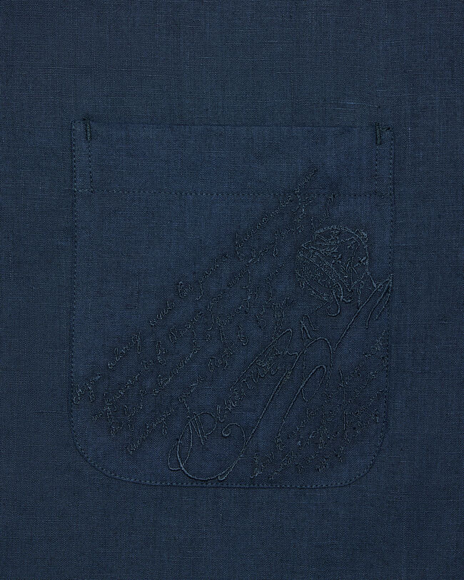 Officer Collar Shirt with Scritto Embroidery, Cold Night Blue, hi-res