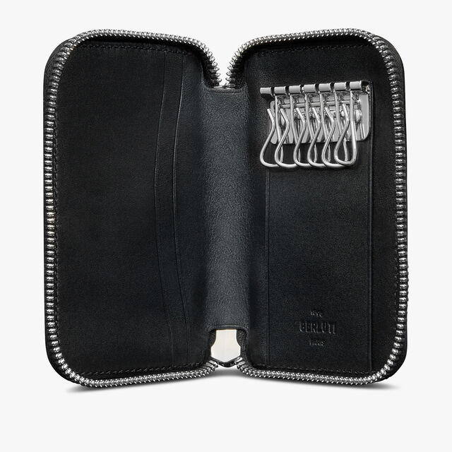 Koto Scritto Leather Zipped Key Holder, NERO GRIGIO, hi-res 3