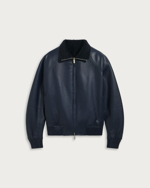 Blouson R&eacute;versible en Cuir, Cold Night Blue, hi-res