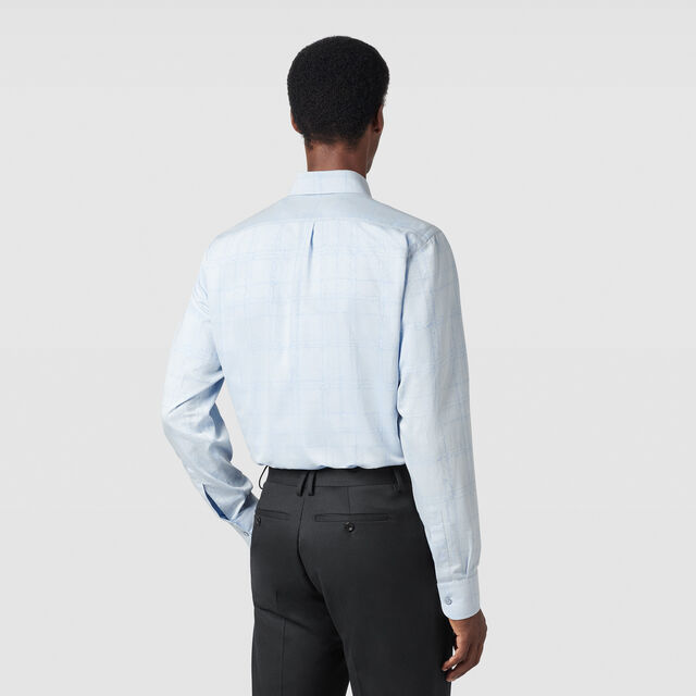 Cotton Scritto Alessandro Buttondown Shirt, LIGHT BLUE SCRITTO CHECK, hi-res 3