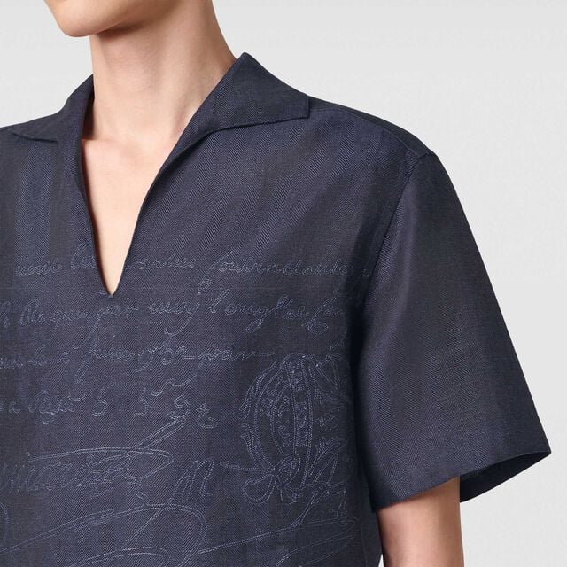 Linen Scritto Short Sleeved Vareuse, SHADES OF BLUE  , hi-res 6