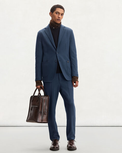 Veste en Jersey avec D&eacute;tail en Cuir, Midnight Blue, hi-res