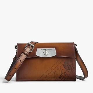 E'Mio Pouch On Strap In Scritto Leather, CACAO INTENSO, hi-res