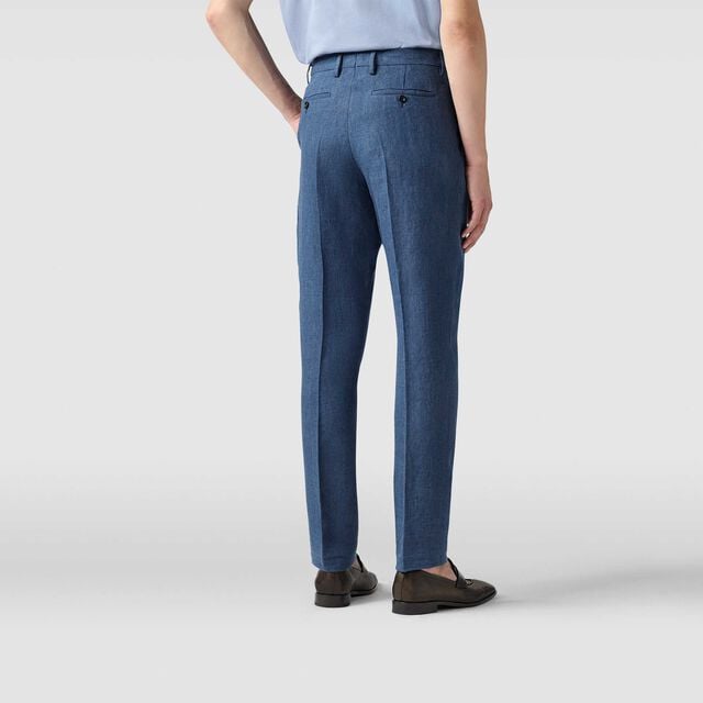 Classic Linen Slim Pants, BLEU DE SMALT, hi-res 3