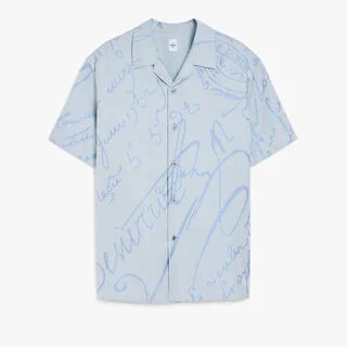 Scritto Jacquard Short-Sleeves shirt, MIDDLE BLUE, hi-res