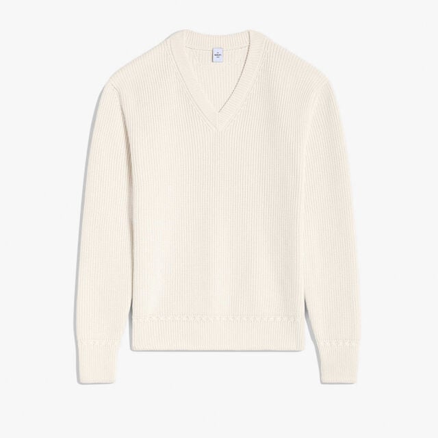 Cotton Silk English Ribs V-Neck, SHELL, hi-res 1