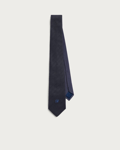 B-Thabor Embroidery Herringbone Tie, Cold Night Blue, hi-res