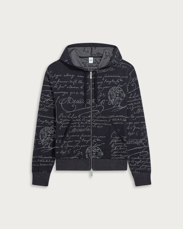 Pull Zipp&eacute; Motif Scritto, Navy & Grey Scritto, hi-res