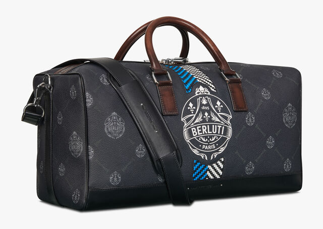 Adventure Medium Canvas and Leather Travel Bag, BLACK + BLUE, hi-res