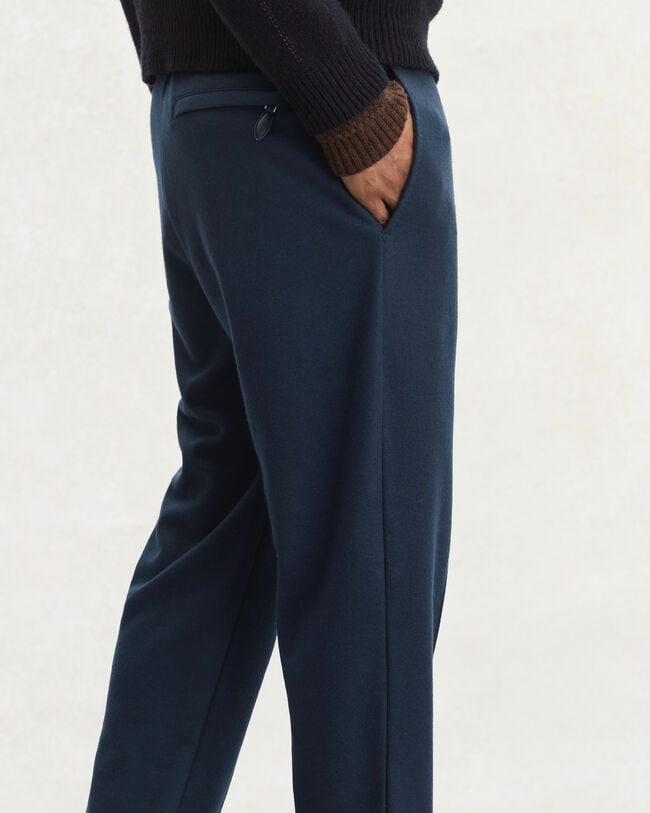 Pantalon en Jersey avec D&eacute;tail en Cuir, Midnight Blue, hi-res