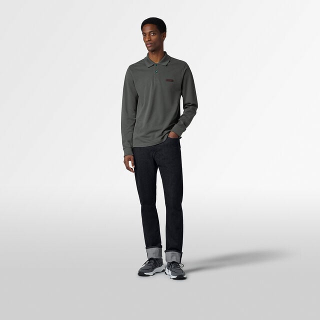 Classic Pique Leather Tab Long Sleeves Polo, WOODLAND GREEN, hi-res 4