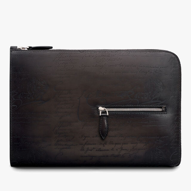 Pochette Nino Tgm En Cuir Scritto, NERO GRIGIO, hi-res 1